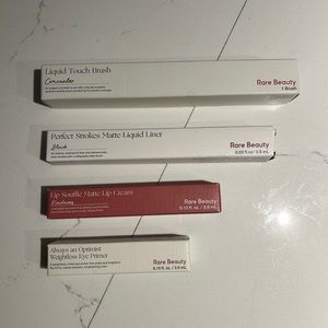 Rare beauty bundle: concealer brush, eyeliner, eyeshadow primer and lip soufflé